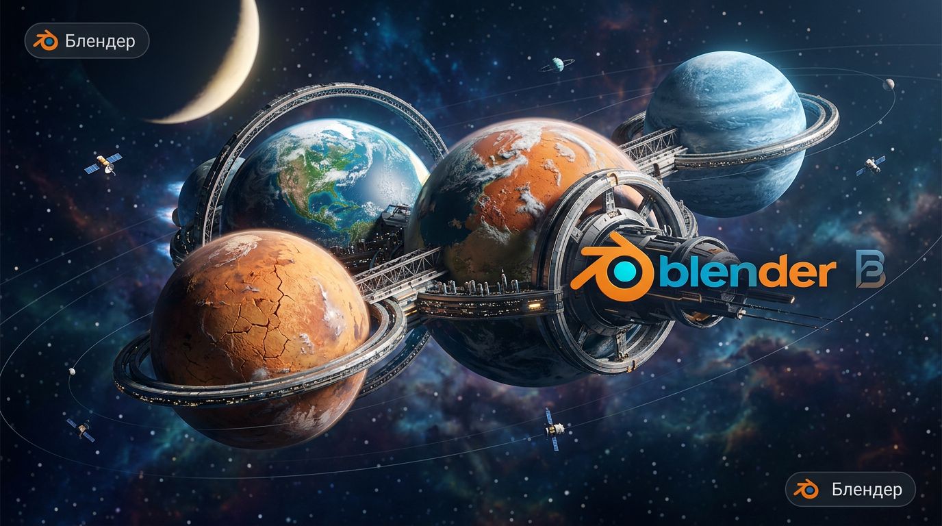 Blender-анимация гигантского корабля из планет: сильный пример sci-fi концепта